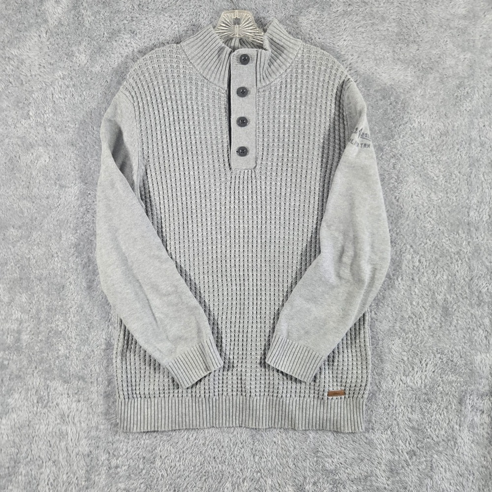 s.Oliver Mens Gray Waffle Knit Mock Neck Button Pullover Sweater Size Large